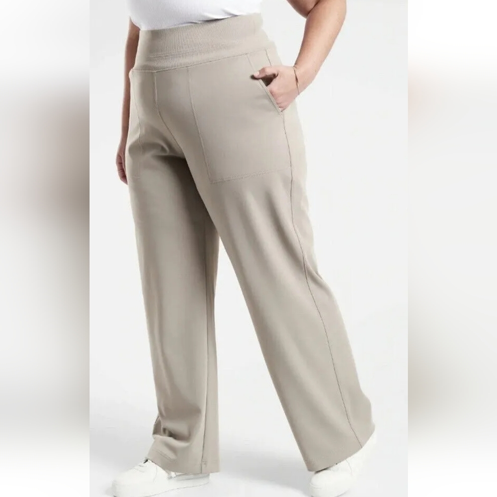 ATHLETA Khaki Venice High Rise Wide Leg Pullon Stretchy Waist Pants
